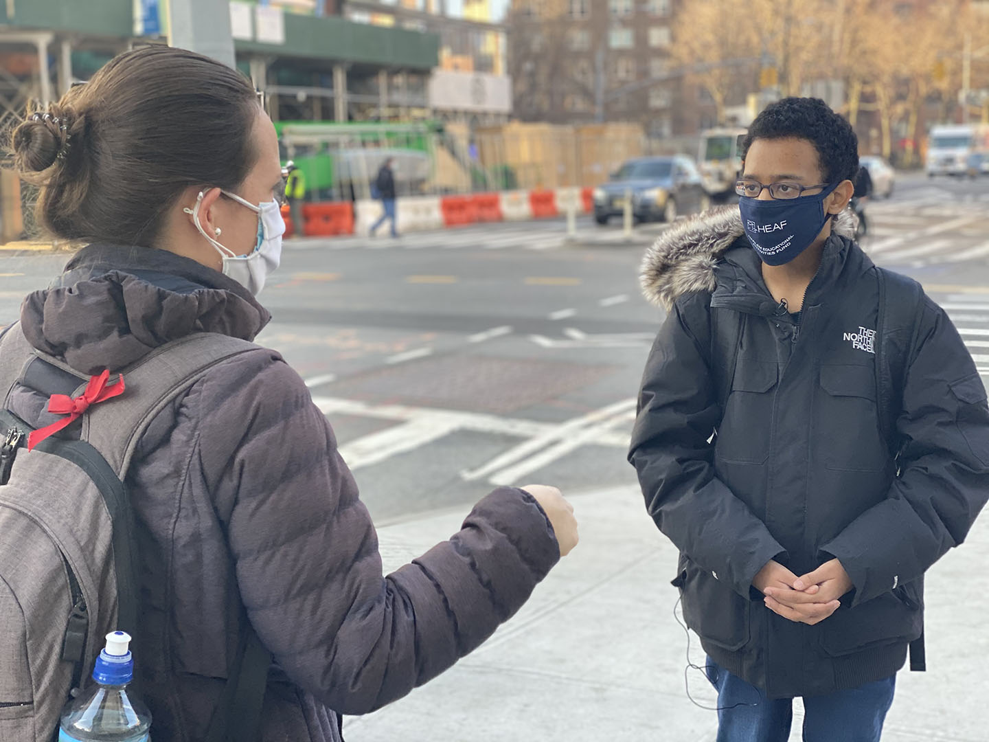Angel Gomez, a HEAF student, being interviewed by Spectrum News New York One